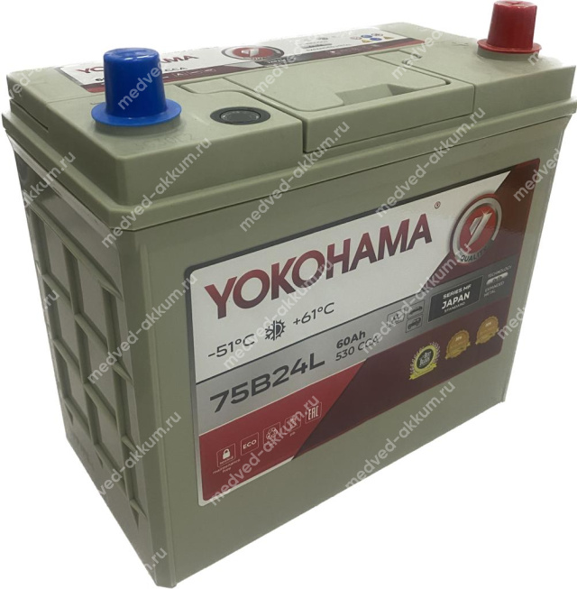 Yokohama 60 Ач обр. толст.кл. 75B24L