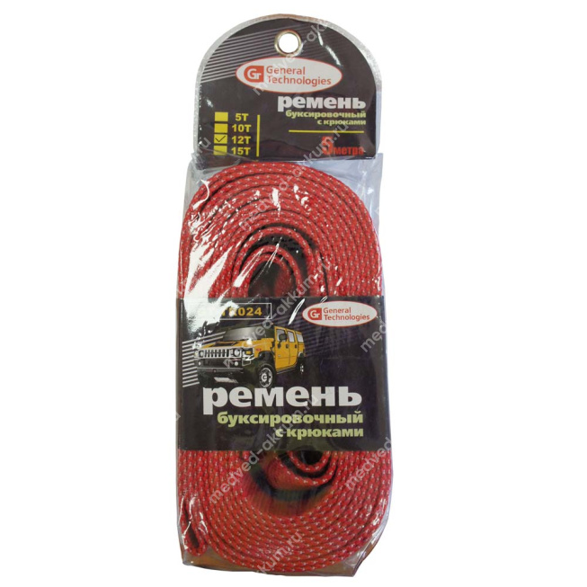 Трос буксировочный лента General Technologies с крюками GT-TR024 - 12т.