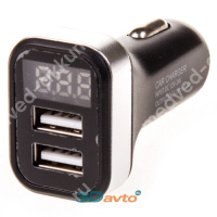 Зарядное устройство телефона Car Charger 2 порта USB 12/24V 1A/2.1A с вольтметром и амперметром чёр.