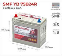 Yokohama 60 Ач пр. тонк.кл. 75B24R